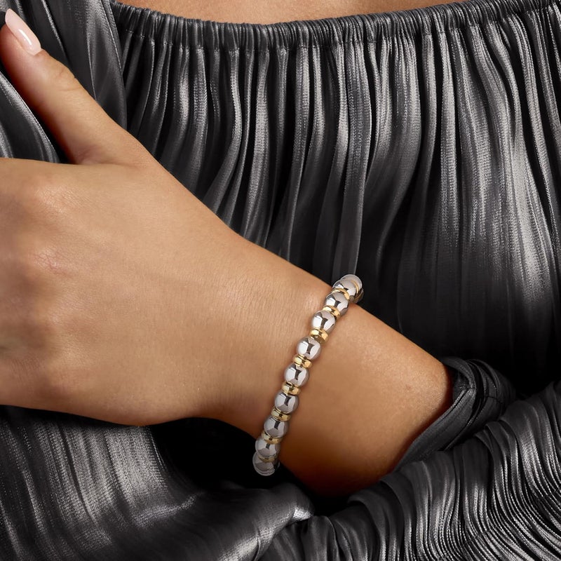 ROSS-SIMONS Italian Sterling Silver and 22kt Gold Over Sterling Bead Bracelet - Image 2